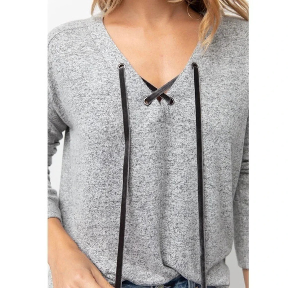 Rails Leigh Melange Grey Long Sleeve Top - Picture 2 of 6